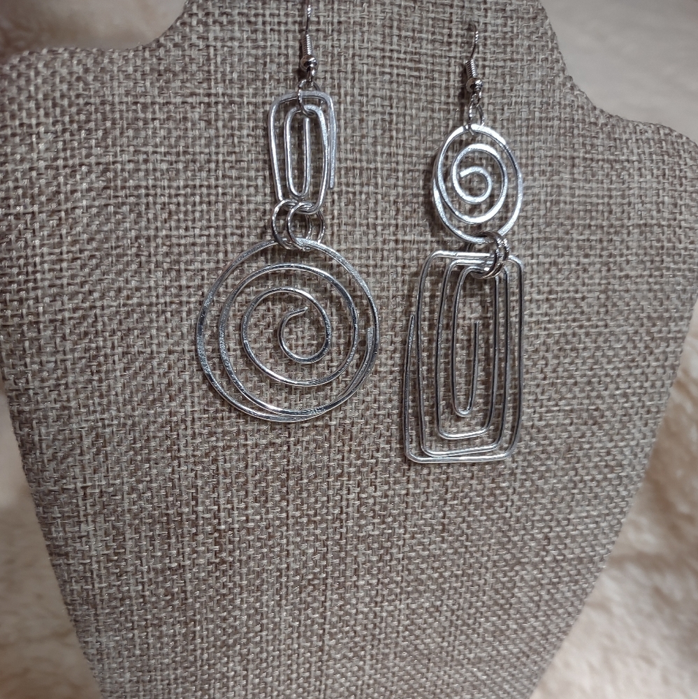 Silver Abstract Earrings - Picture 3 of 5